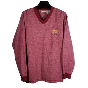 VTG ASU Sun Devils V-Neck Sweatshirt Plush Terry Cloth Maroon Mascot Forky Demon